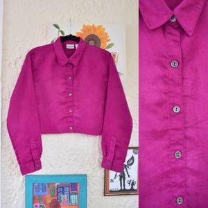 y2k warm purple faux suede button down crop top (M)